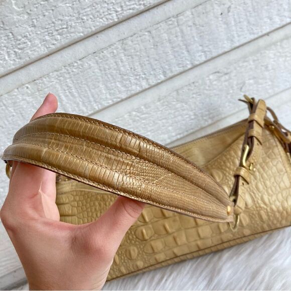 BRAHMIN Tan Croc Embossed Hobo Baguette Shoulder Bag Java Asher Melbourne Elisa - Picture 3 of 14